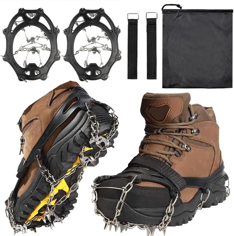 Goodffy Crampons Ice Cleats, Anti Slip 19 Stainless Steel Spikes Ice Snow Grips for Boots Shoes Women Men Traction Cleats Protect Footwear for Hiking Mountaineering Fishing Walking Climbing - Image 1